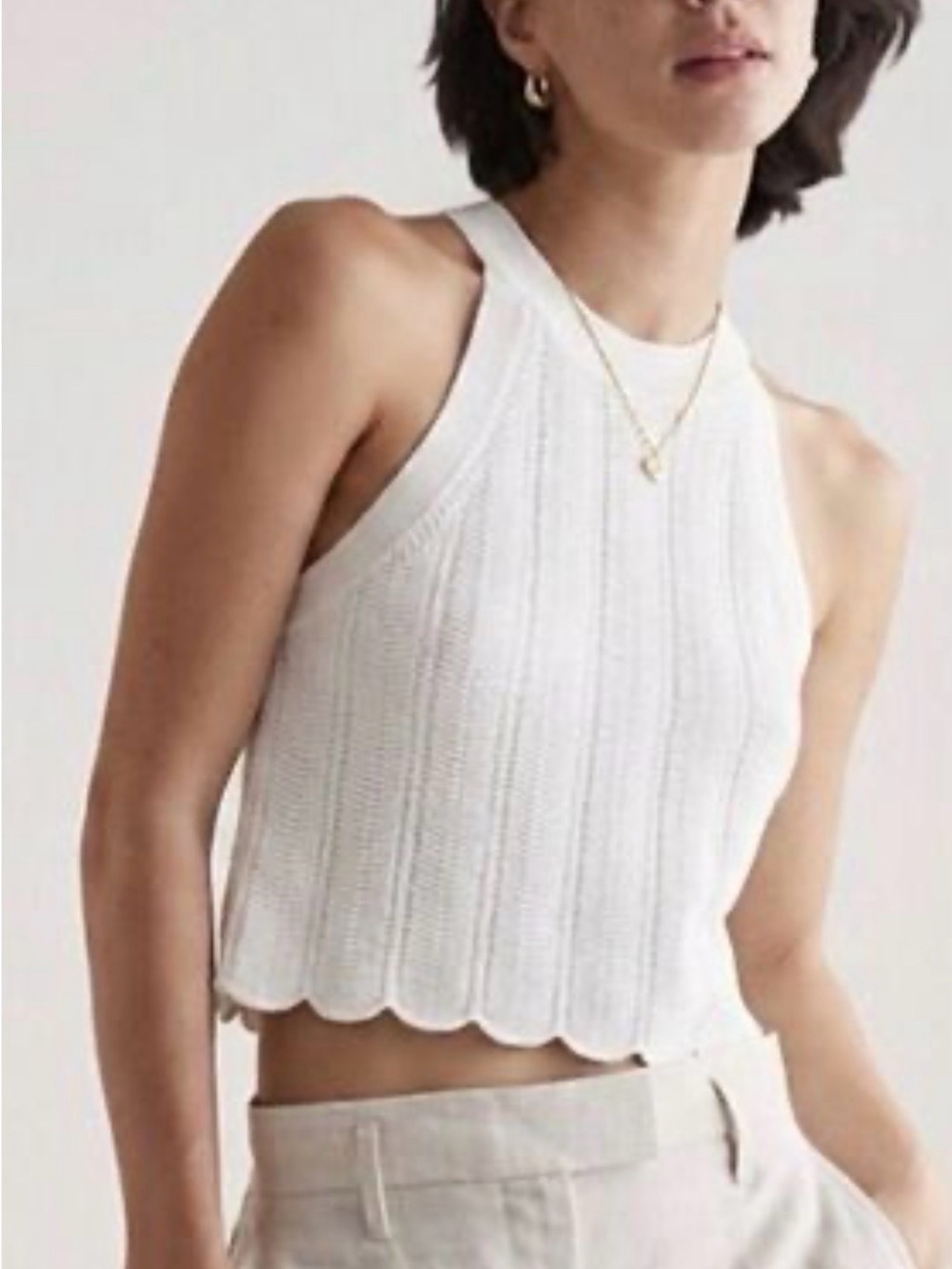 Wilfred Pointelle Off-White Ribbed Scallop-Hem Tank, S
